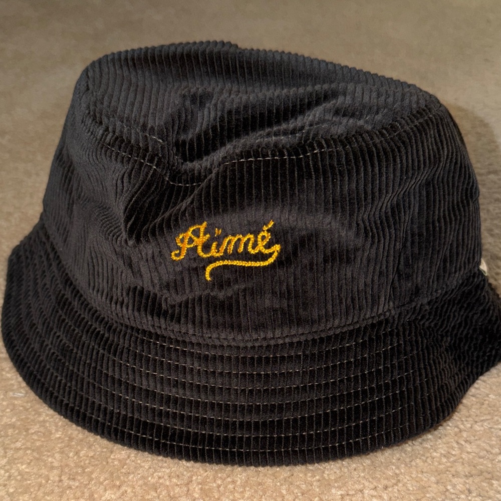 Aime Leon Dore Black Corduroy Bucket Hat with Gold Embroidery